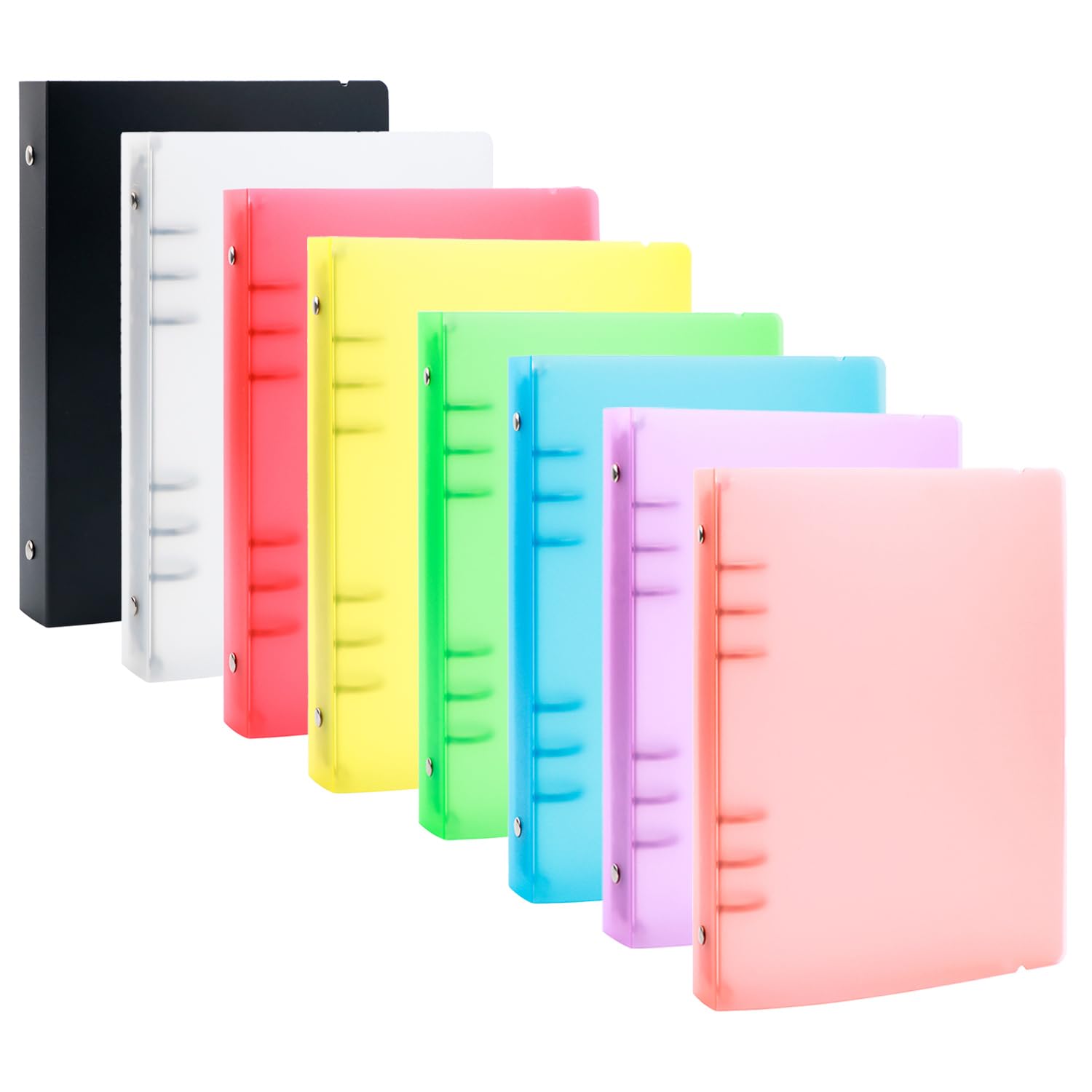BAOFALI 8Pcs /Set A5 6 Ring Binder Cover Clean Transparent Soft PVC for Refillable Notebook Shell withMatte surfaceforStamp & Die Storage (8 Colors)