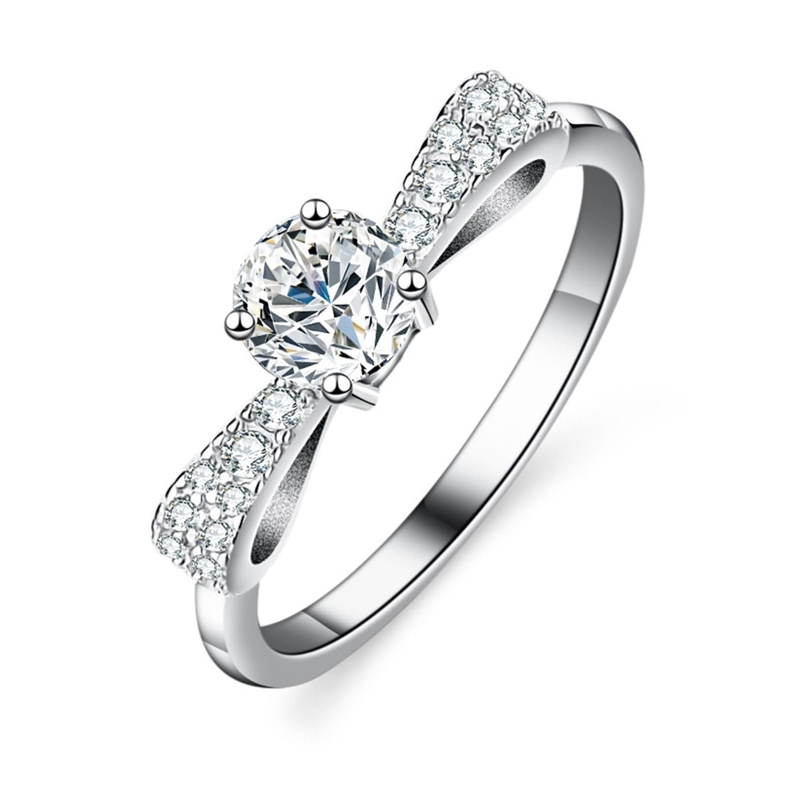 Anillo de oro para mujer, oro blanco, alianzas únicas con moissanite de 0,5 quilates, anillo de boda de oro auténtico para mujer