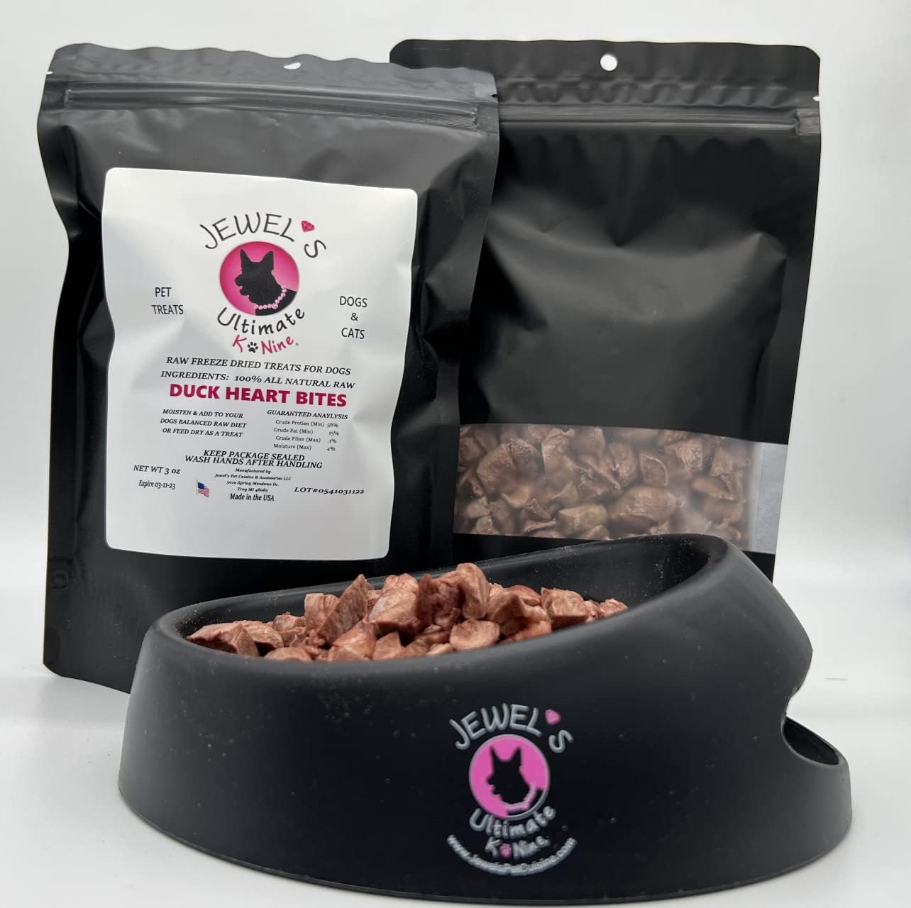 JEWEL'S ULTIMATE K NINE Duck Heart Bites 100% All Natural Freeze Dried RAW Duck Heart Bites for Pets
