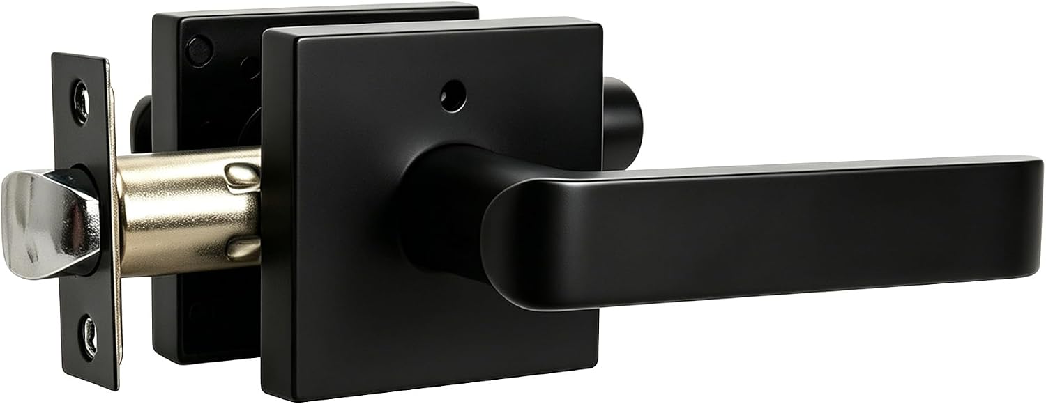 Interior Privacy Door Lever, Matte Black 1 Pack | Reversible Keyless Heavy Duty Door Handle Set with Lock for Bedroom and Bathroom