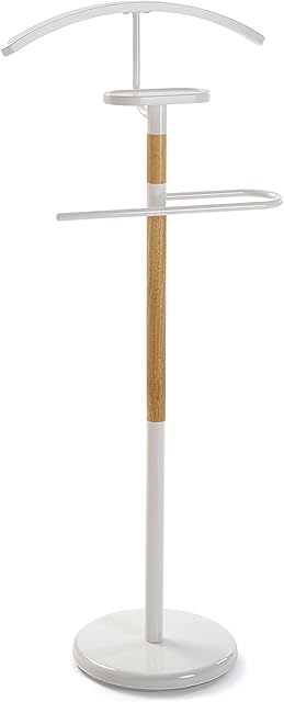 Versa Holstebro Galán de Noche Moderno Multifuncional con 2 Perchas o Colgadores para Ropa de Hombre o Mujer, Measurements (H x L x W) 112 x 28,8 x 46,5 cm, Metal and Wood, Colour White