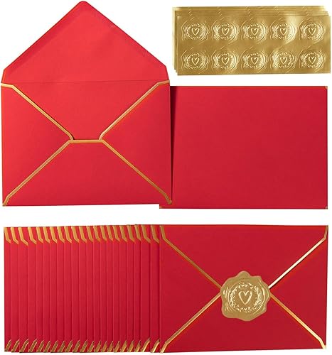 Miniatura 18 de Paquete de 100 sobres A7 de 5 x 7 sobres de tarjetas con solapa en V con borde dorado para oficina, tarjetas de regalo de boda, invitaciones
