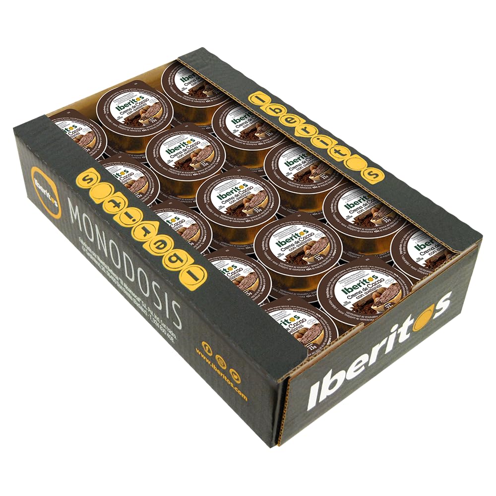 Iberitos - Crema de Cacao Mix en Monodosis de Aluminio - Sabor Suave con Avellanas y Leche - Ideal para Desayunos y Postres - Bandeja con 45 Unidades de 23 g