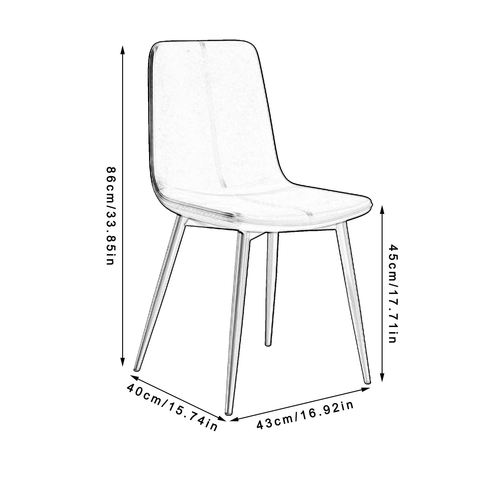 SJIALEN Retro Dining Chairs Set of 2, for Hotel Office Chair PU Leather Backrests Meeting Room Chair Solid Black Metal Legs Kitchen Chair Kitchen Chair (Color : Light Gray, Size : 43x40x86cm)