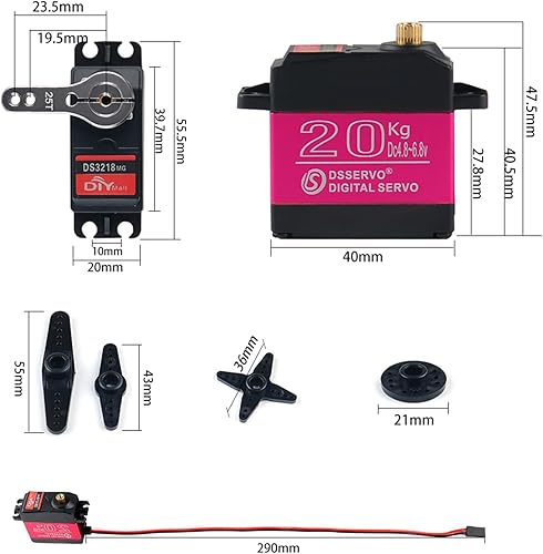 Miniatura 7 de DS3218 - Servo digital de engranaje de metal de alto par resistente al agua, servo RC de 44.1 lbs, rotación de 270 grados, juguetes a control