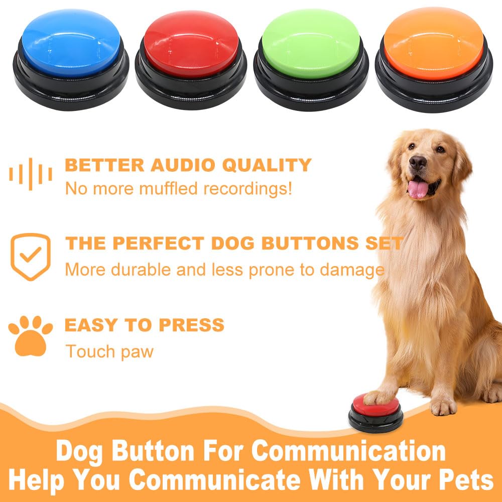 4 Pezzi Pulsanti per Cani Registrabili, Pulsanti Registrabili per Cani, Pulsanti Cani Registrabile in 30 Secondi, Pulsanti Parlanti per Cani, Pulsante di Comunicazione per Cani Addestramento