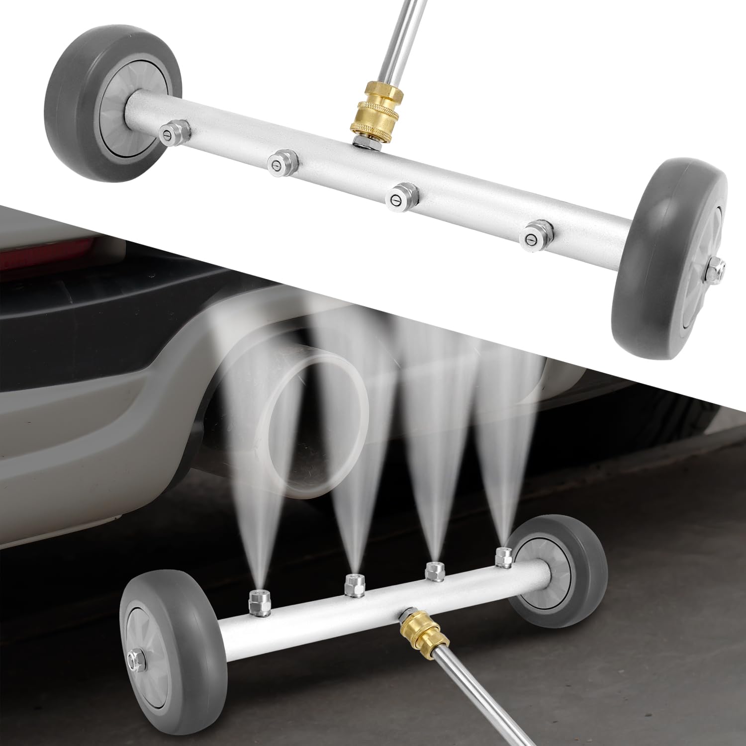 QWORK® Limpiador de Alta Presión para Bajos de Coche, Escoba de Agua con 2 Varillas de Extensión, 4000 PSI
