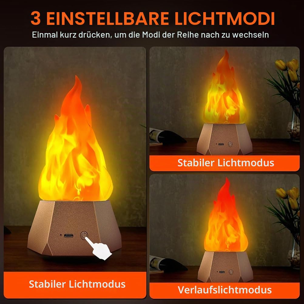 AoLa 3D Künstliche Flamme Lampe Kabellos Flammenlampe Akku 1200mAh 3 Modi LED Simulation Flamme Lampe lnnen USB Wiederaufladbar Tischlampe mit Flamme Effekt Tragbar Deko Nachtlicht, 4 Stück
