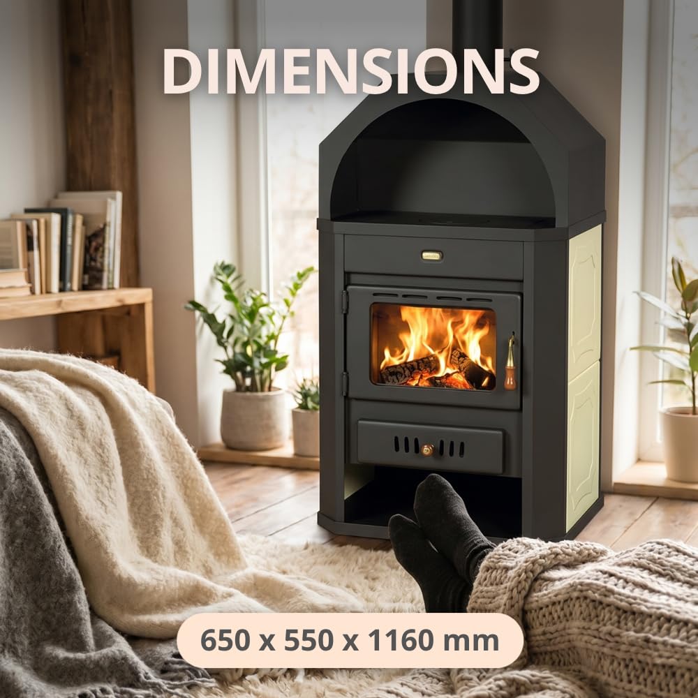 Prity W17 Poêle à bois autonome haute performance 17 kW Certifié CE Grand foyer Conforme à la norme EN 13240