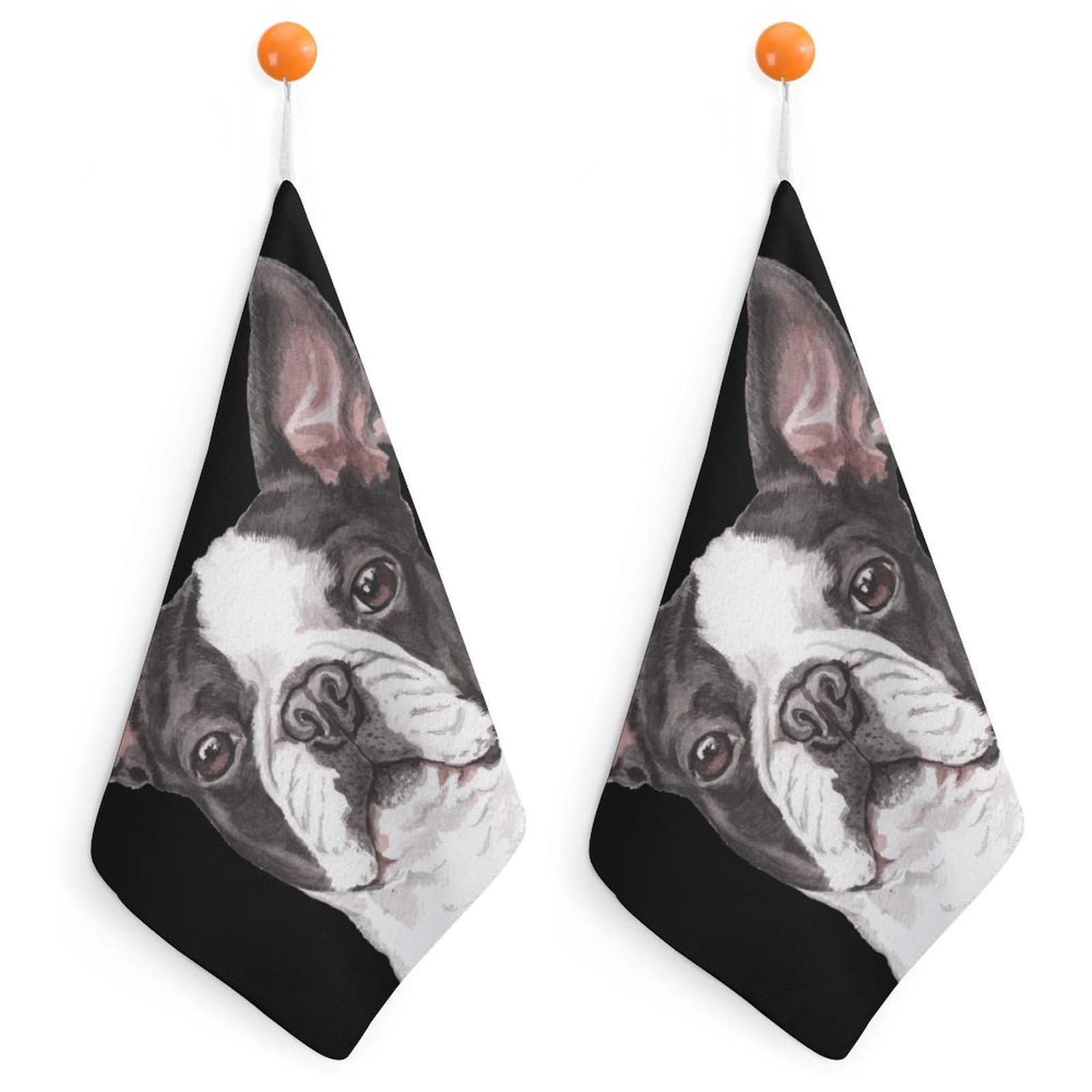 TXFBTRFSA Cute Boston Terrier Dog Hand Towels with Hanging Loop Kitchen Towel Handkerchiefs Cleaning Cloths