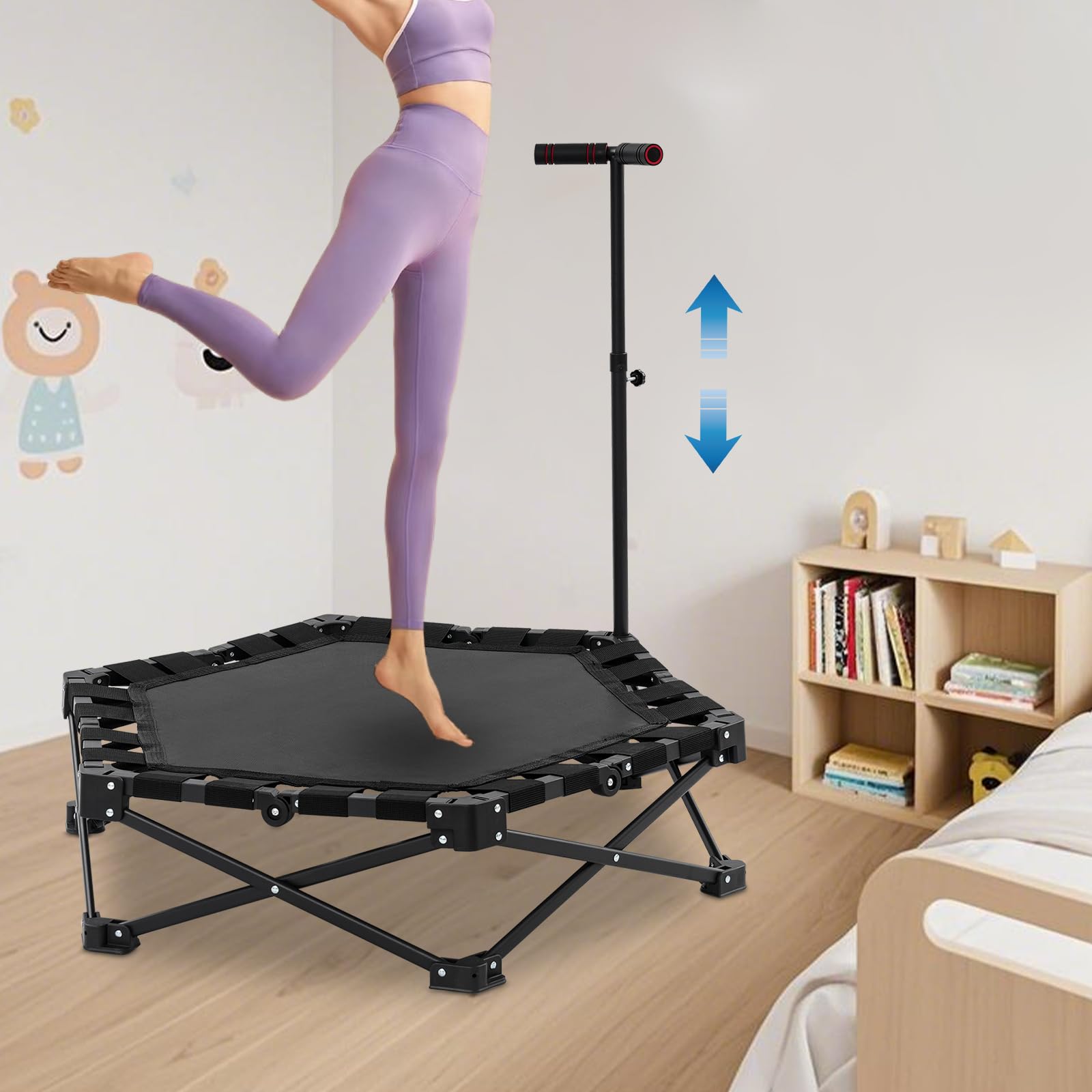Trampolina fitness, składana, z regulacją wysokości, sześciokątna, maks. 150 kg