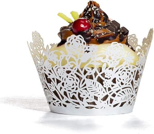 YOZATIA 60 piezas de soportes para cupcakes de encaje con rosa plateada, forros decorativos cortados con láser, para bodas, fiestas, cumpleaños,