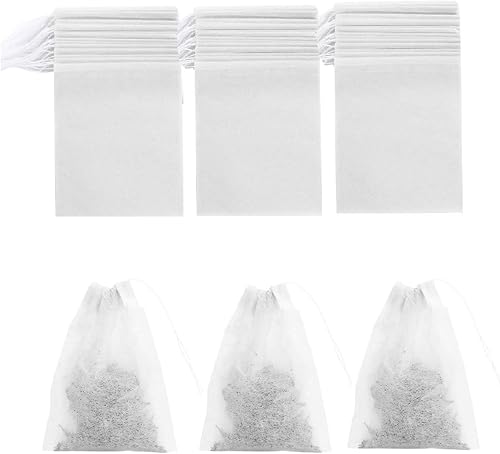 Paquete de 200 bolsas de filtro de té desechables con cordón, seguras y naturales, de papel sin blanquear, infusor de té, bolsa vacía con cordón