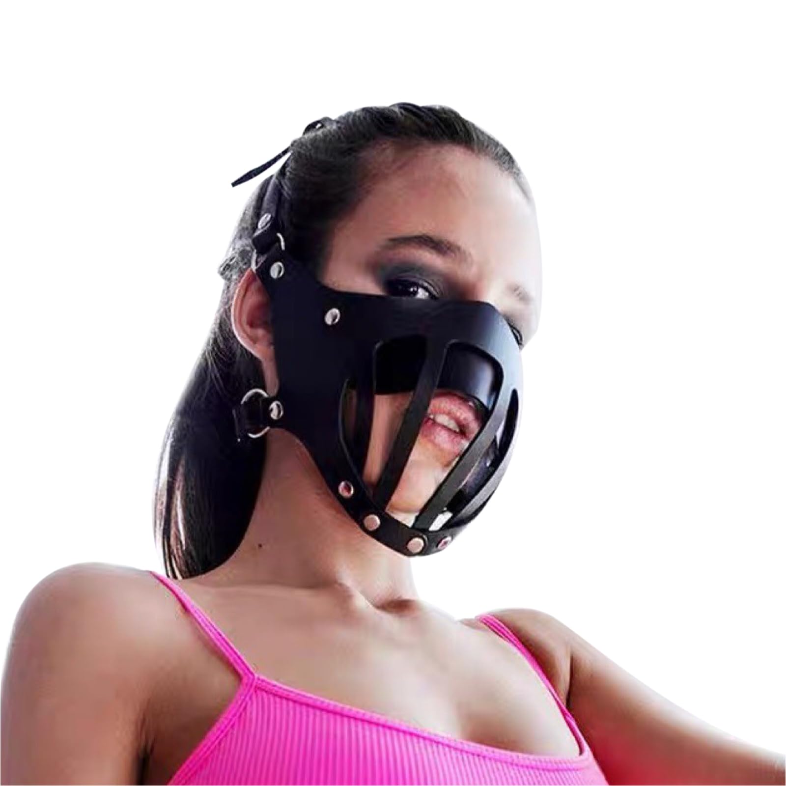 Faxianther Me Women Punk Leather Mask Sexy Steampunk Rivets PU Leather Halloween Cosplay Raves Dance Party Night Club Masquerade Half Face Mask Honeymoon Valentine's Day Face Decorative Costume Props