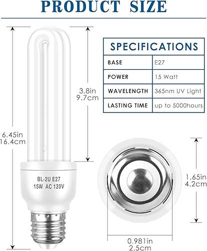 Miniatura 2 de TINDTOP Bombillas de repuesto E27 de 15 W, bombillas UV tipo 2U compatibles con trajes de hogar, para Yluces, para Powify, para Keuomy, para Yissvic