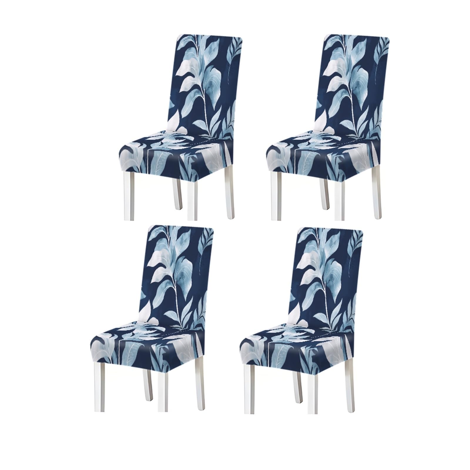 BOSUYBN Navy Blue Watercolor Leaf Pattern Print Dining Chair Covers Set Of 2/4/6, Stretch Slipcovers For Kitchen Dining Room Furniture Protectors for Home Dining Room(4PCSChair cover)