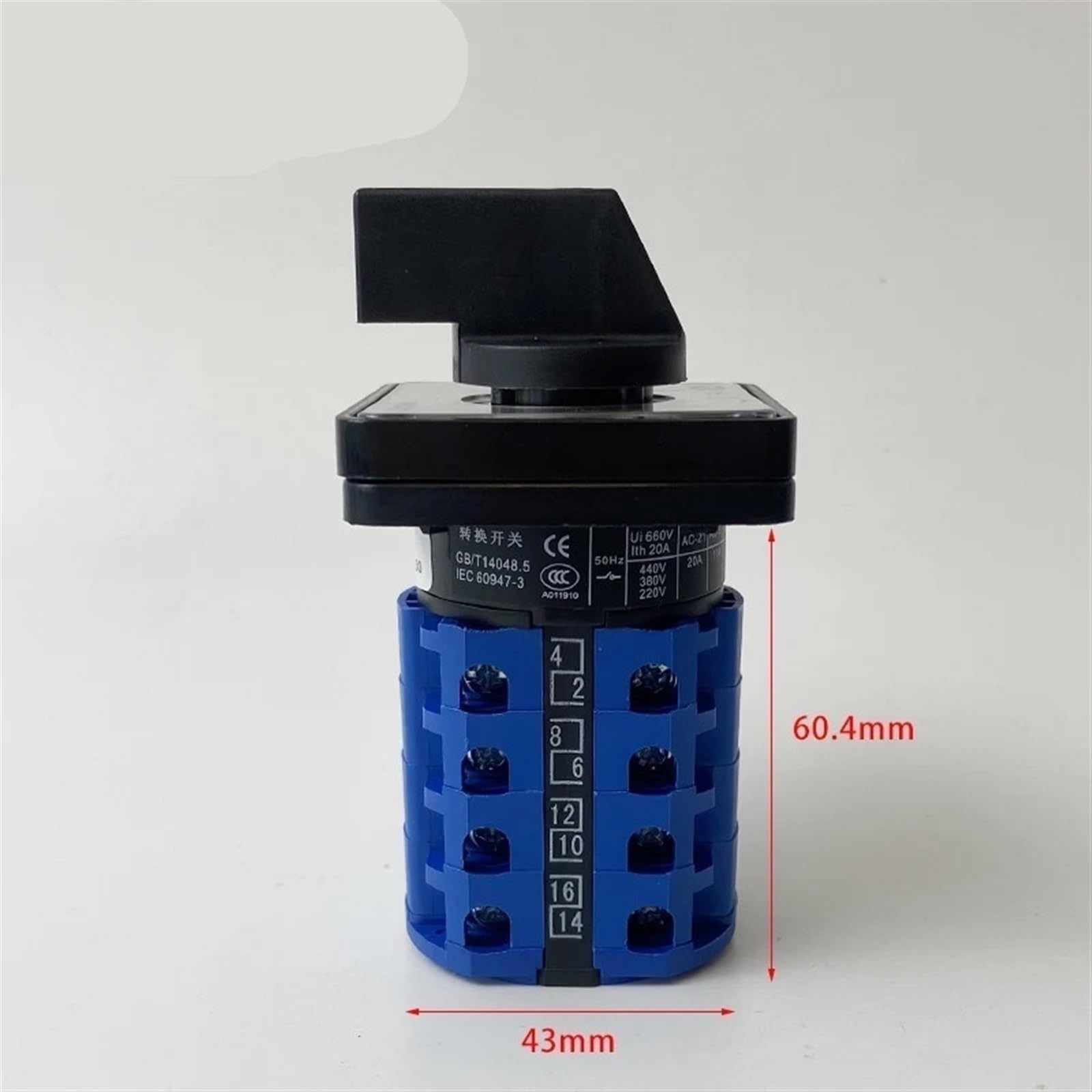 Commutatore Elettrico a camma rotativa con commutatore Elettrico a 4 Poli 20A 2/3/4/5 Posizioni contatti Argento YMW26 LW26-20/4 (Size : 0-4)