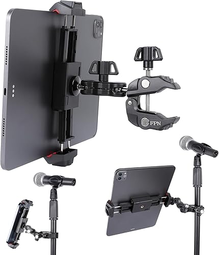 Miniatura 1 de Soporte de aluminio para tableta para soporte de micrófono, soporte para tableta, soporte de abrazadera para soporte de micrófono, cinta de correr,