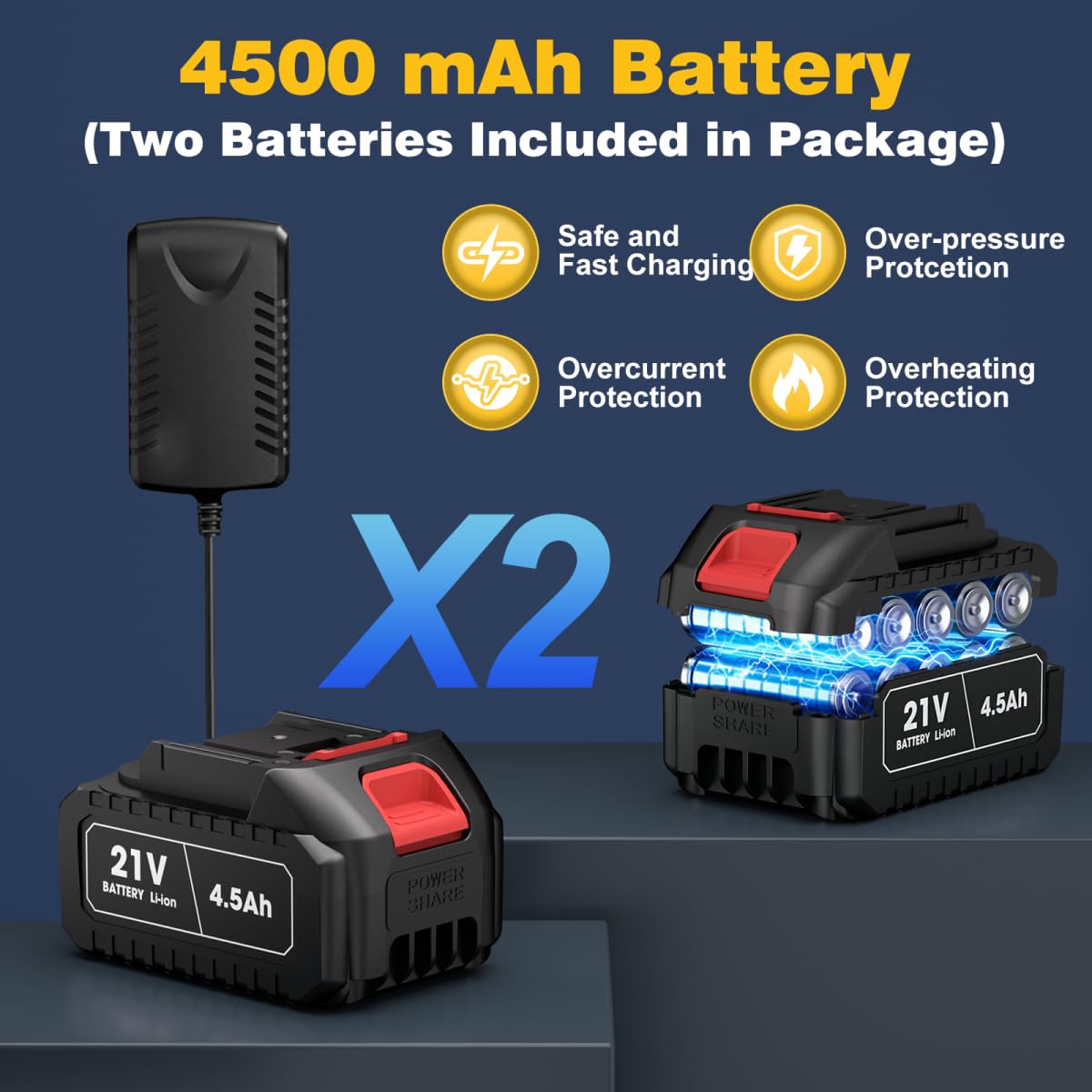 Soffiatore elettrico portatile leggero da 21 V, con 2 batterie, 380000 batteria, per soffiare foglie, turbo jet per pulizia portico e patio, pulizia garage e piccoli lavori (blu)