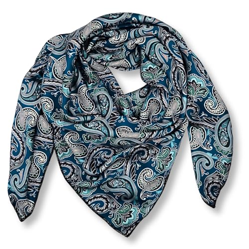 Wild Rag Silk Scarf 36'', Western Cowboy Bandana Square Silky Wild Rags,Teal Black Tie Paisley Tibal Scarves for Men & Women