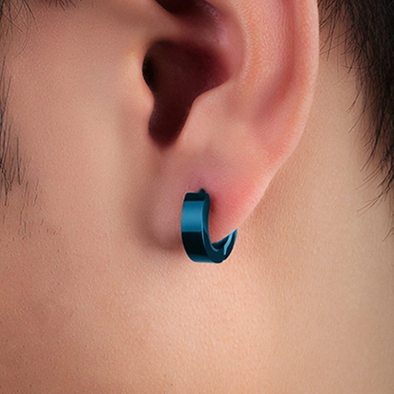 Orecchini a cerchio da uomo in acciaio inossidabile, cerchi da donna rotondi argento/nero/blu 4x9MM