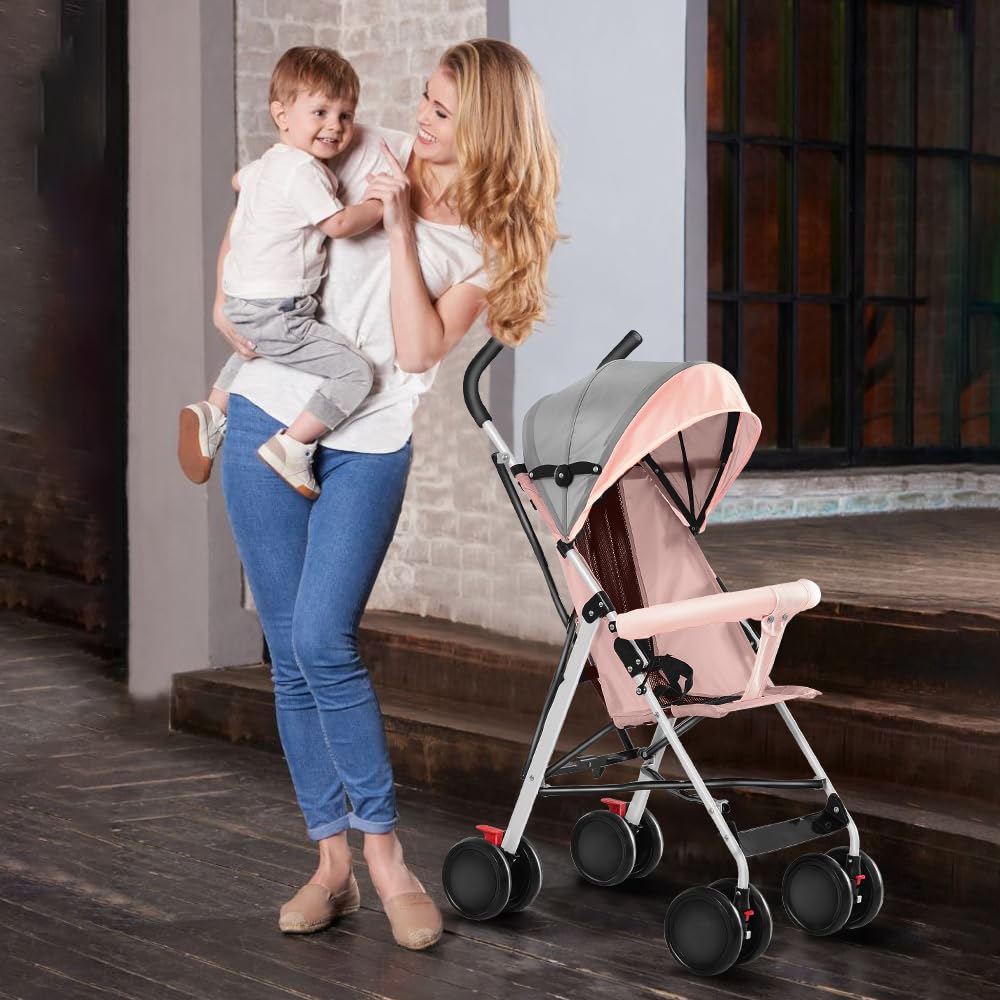 OHMG Passeggino con navicella, 2 in 1, ultra compatto, passeggino compatto con tracolla, sistema di cinture a 5 punti, 22 kg, funzionamento con una sola mano, schienale regolabile, cofano, cestino