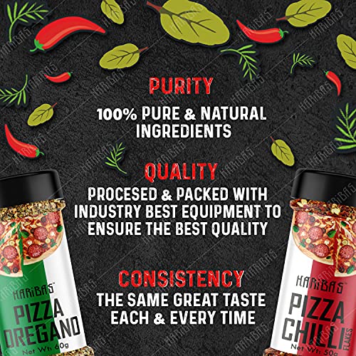 Image of HARIBAS Italian Combo Oregano 40gm and Chilli Flakes 40gm Sprinkler | Flakes /Leaves | Combo Pack of 2 | Italian Herbs Seasoning Masala Powder