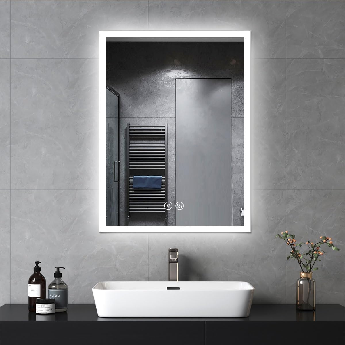 LED Bathroom Mirror with Lights, Anti Fog Dimmable, Vertical/Horizontal Mount, Modern Wall Mirror with Lights, 48 x 24 in E-CK010-E Wall Mounted Makeup LED Vanity Mirror