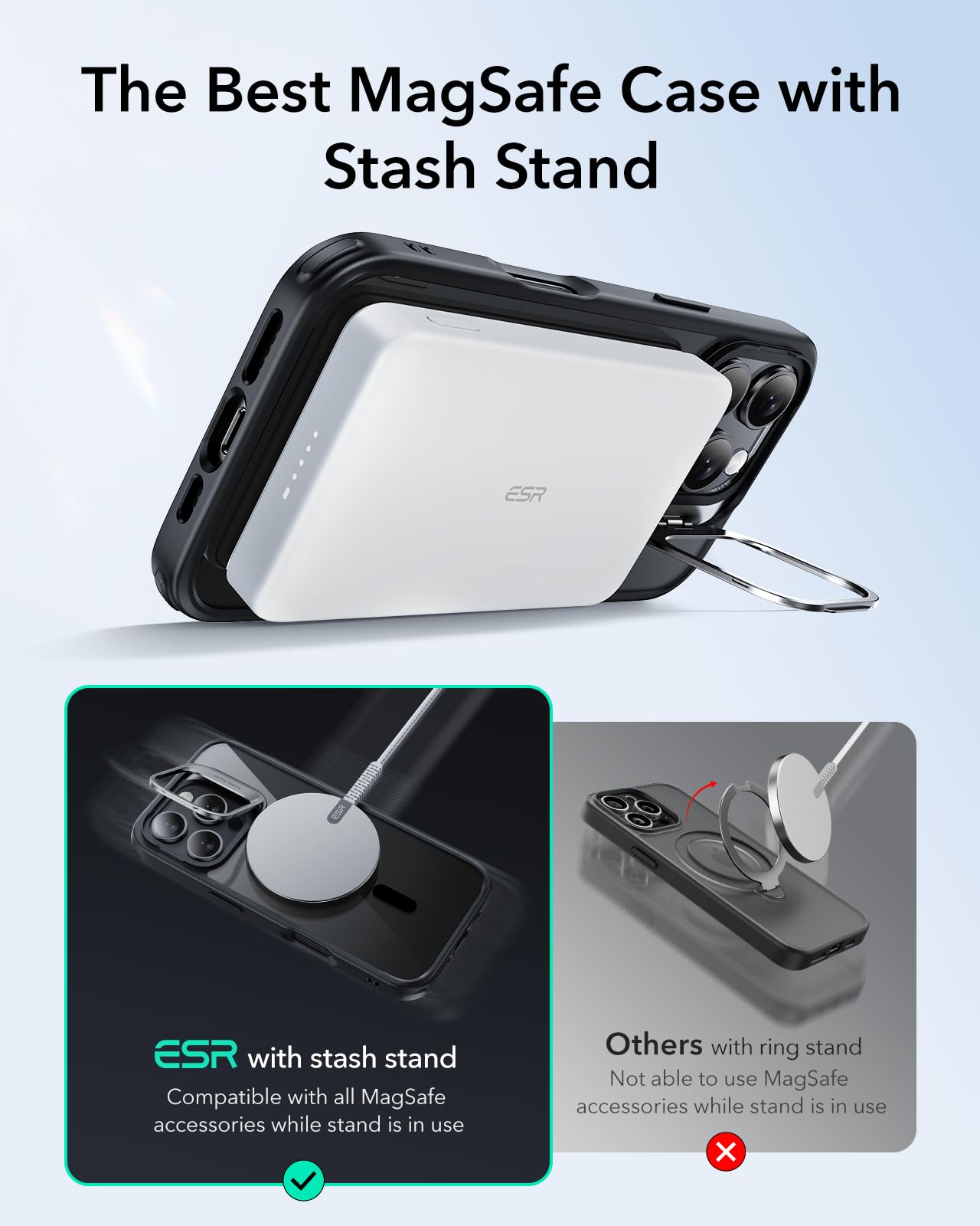 ESR for iPhone 16 Pro Case, Compatible with MagSafe, Military-Grade Protective Case, Built-In Stash Stand Phone Case - Image 4
