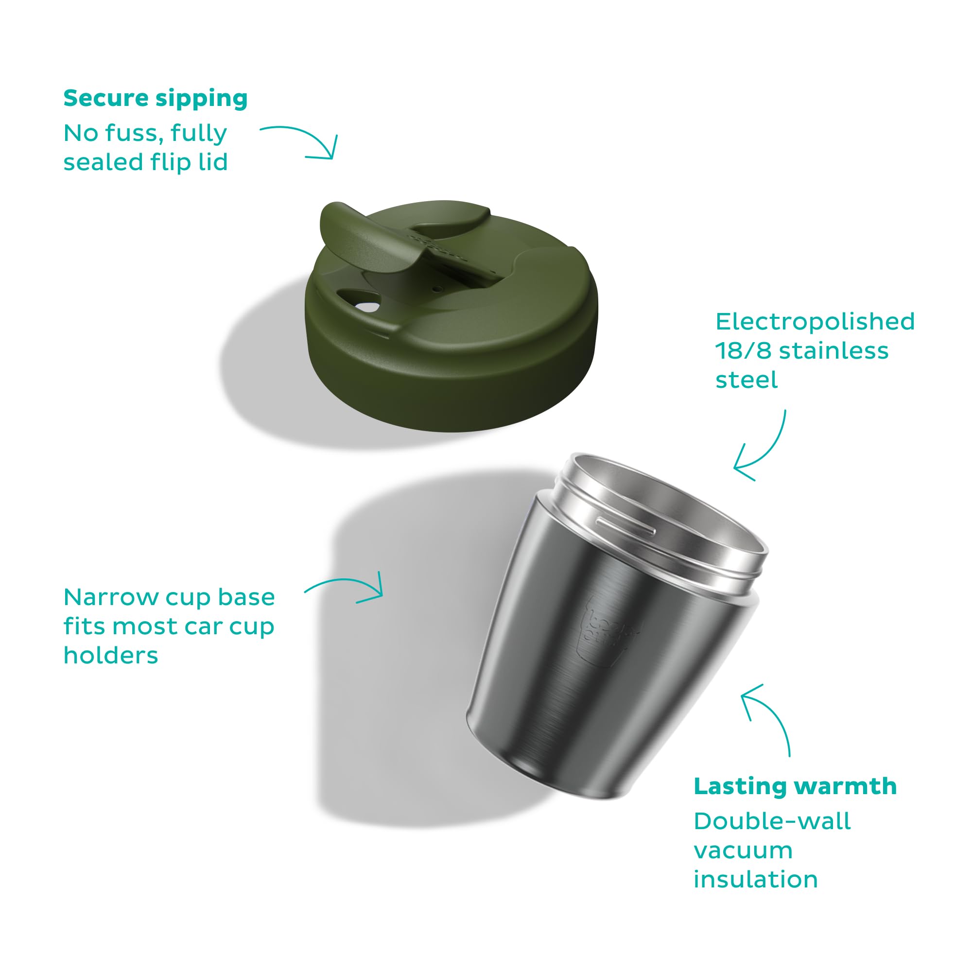 KeepCup Commuter - Tazza da viaggio isolata in acciaio inox, riutilizzabile, con coperchio ribaltabile, 227 ml, colore: cioccolato