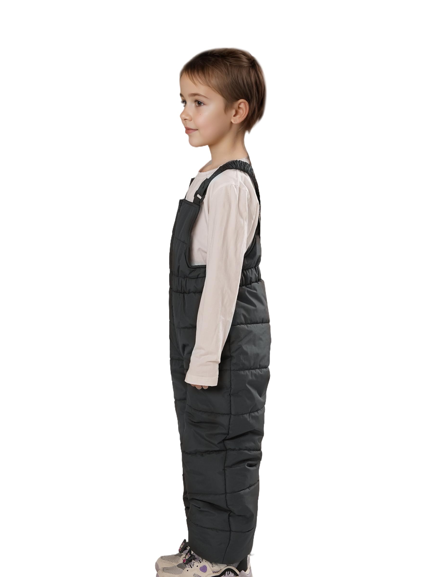 Sunny Sprout Pantalone da Neve per Bambini con Bretelle - Grigio Scuro Imbottito Impermeabile con Zip Frontale - Tuta Termica per Sci e Giochi Invernali