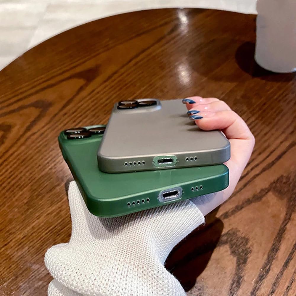 Custodia opaca ultra sottile traslucida per iPhone 15 14 13 12 11 Pro Max, protezione per fotocamera in vetro metallico, custodia rigida, verde, per iPhone 13