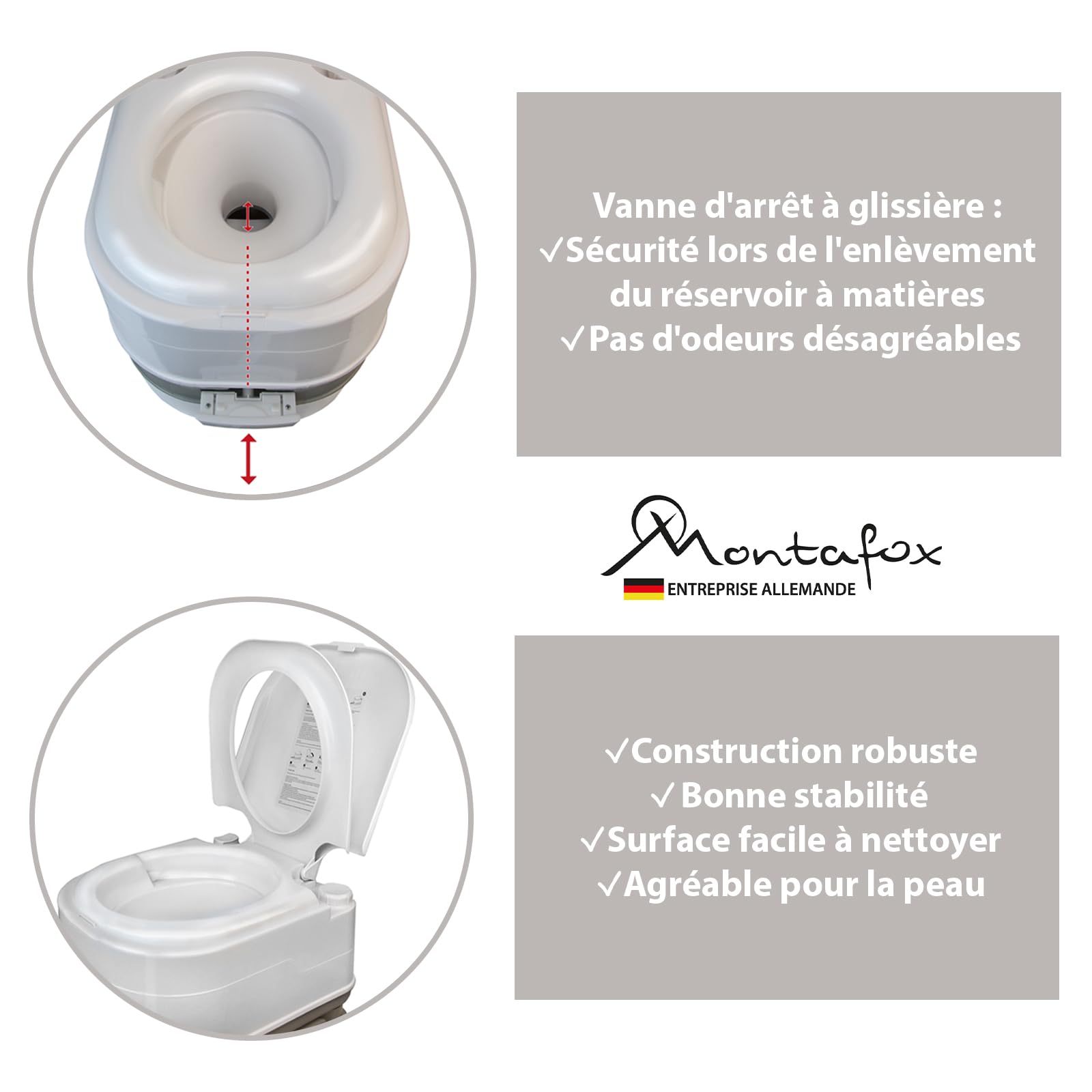 Montafox Toilettes de Camping Portable 24 l Lance de Nettoyage Incluse WC Chimiques, WC + lance de nettoyage