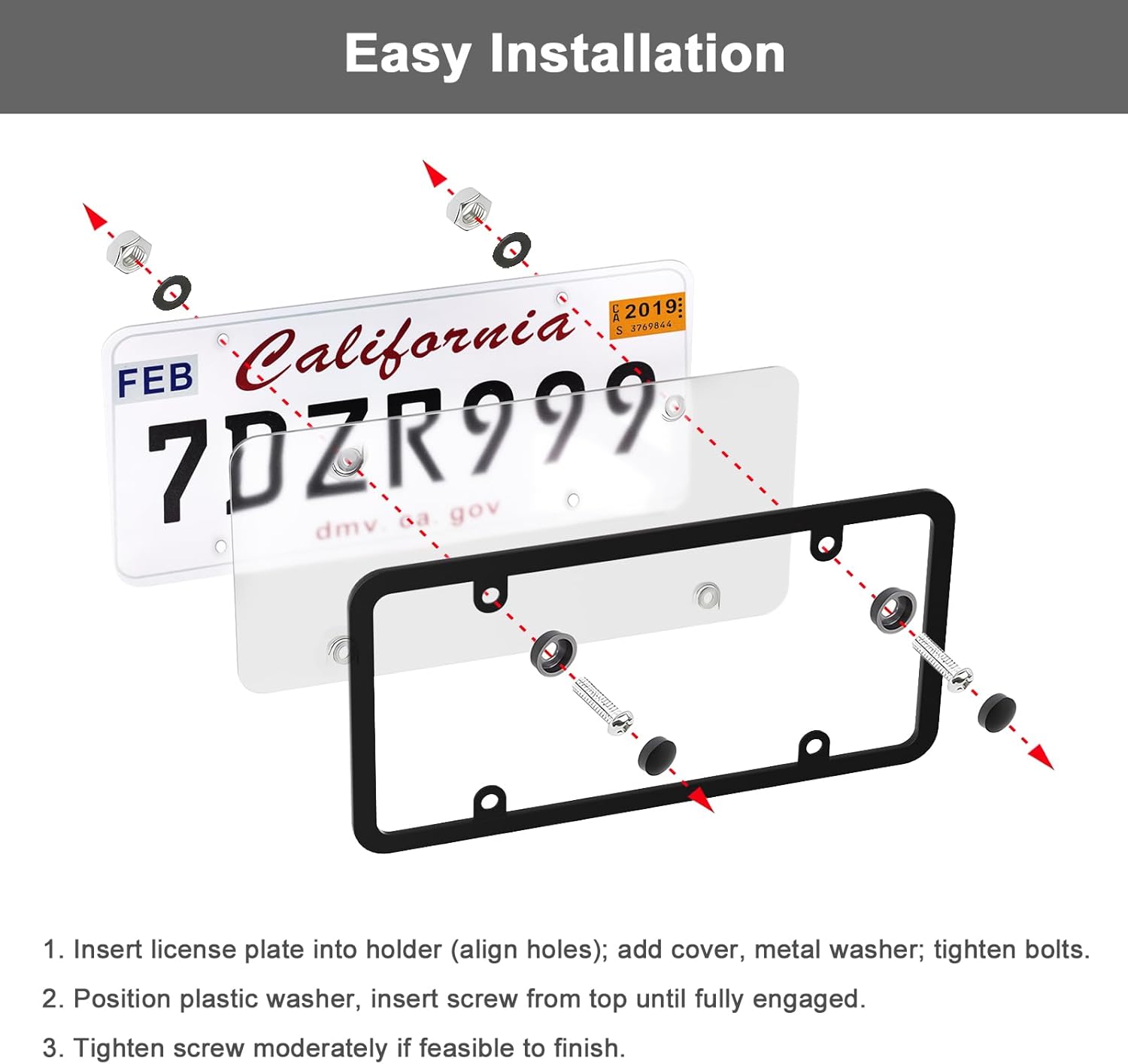Transparent License Plate Cover and Frames, 2Pack Grey Clear Front and Rear License Plate Holder with Screws & Caps, Unbreakable Car Licence Plate Frame, Universal Fit for Most US Plates - Image 7