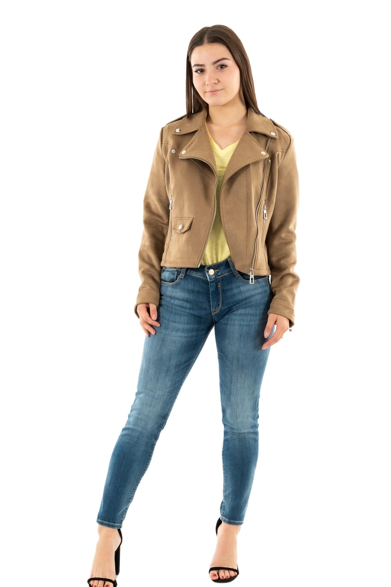 ONLY Women's Onlscootie OTW Faux Suede Biker Jacket Imitation Leather, Otter, S
