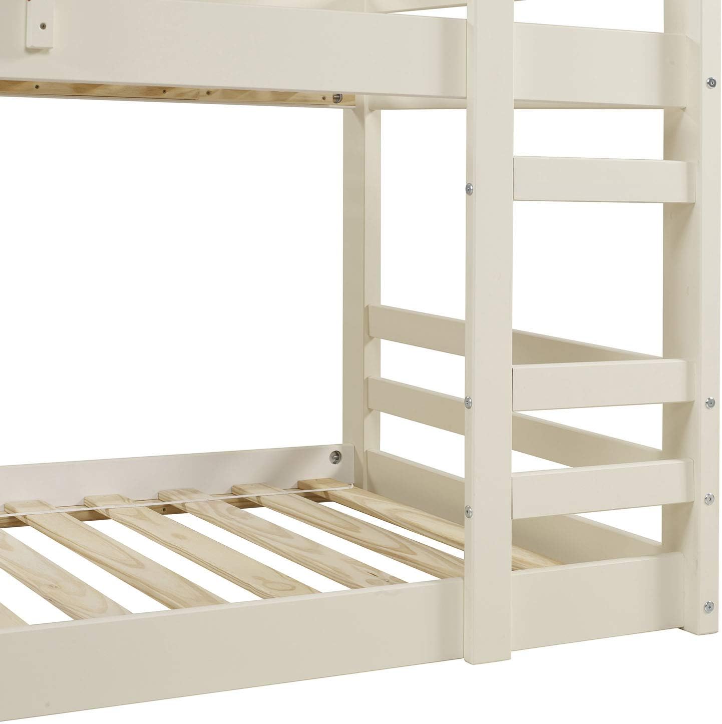 Walker Edison Alexander Classic Solid Wood Stackable Jr Twin over Twin Bunk Bed, Twin over Twin, White