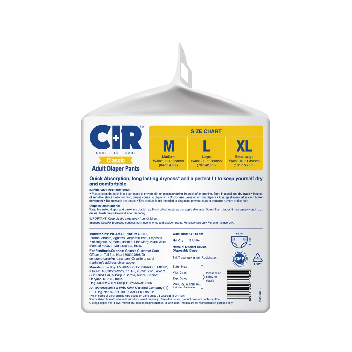 CIR Classic Adult Diaper Pants Style | Adult Diapers M Size (Medium) | Waist Size (64-114 cm | 25"- 45") | 8 hour Absorption Protection | Unisex with Odour Control & Cotton Soft Feel | 10 Units - Image 8 thumbnail