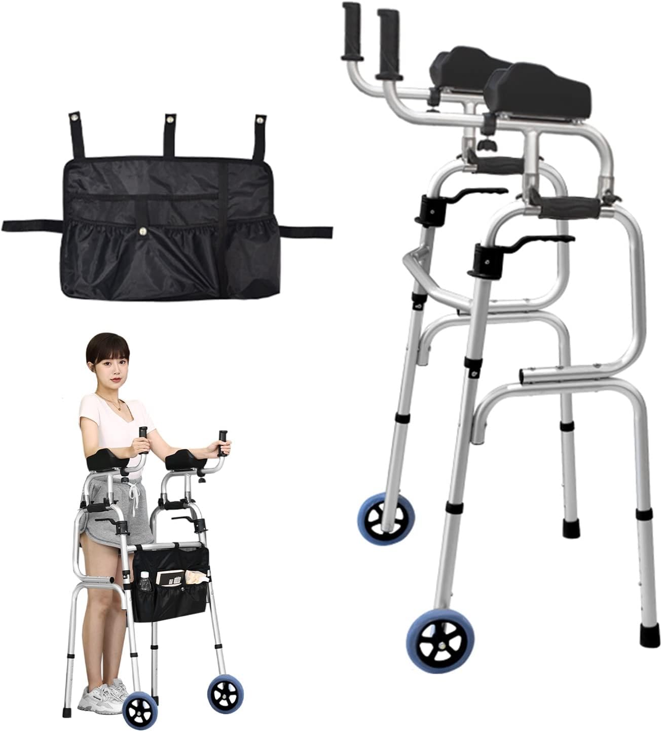 ZAQYCM Aluminum Upright Walkers for Tall Seniors with 2 Wheels and