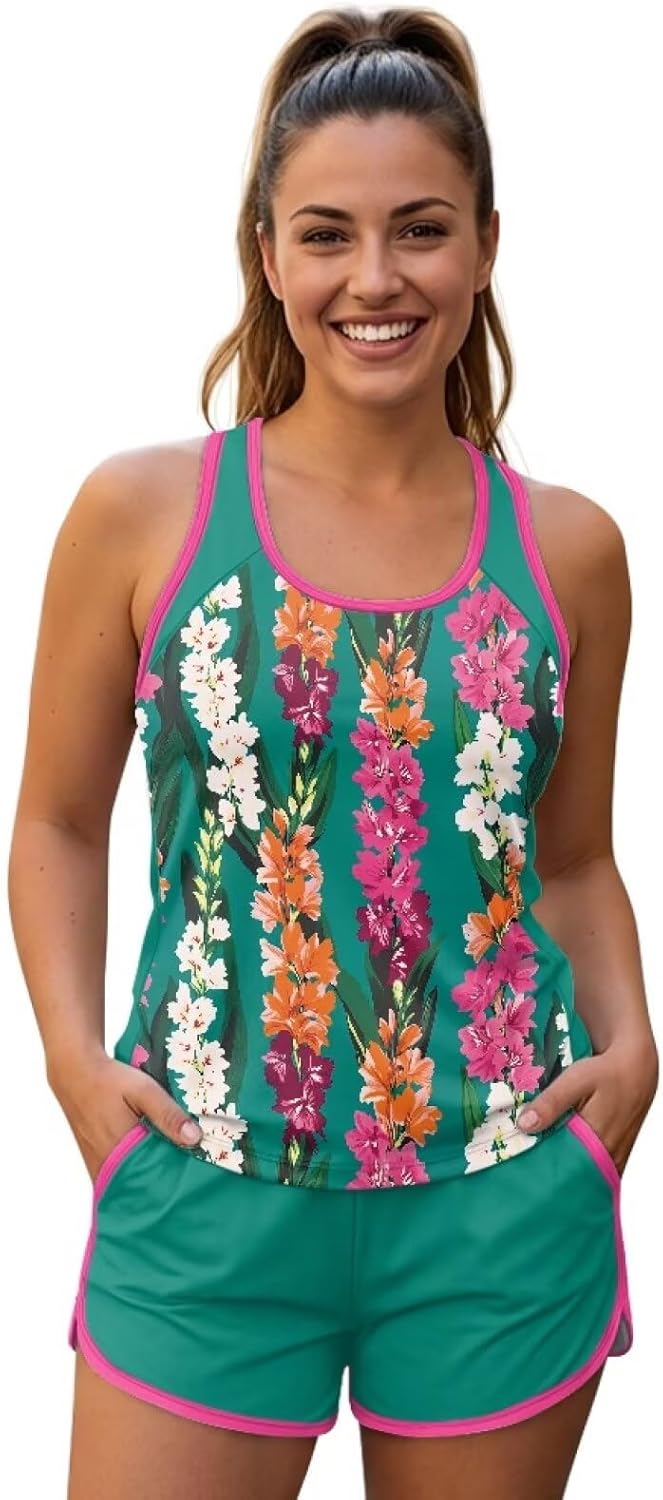 Women's Tankini Swimsuit Two Piece Casual Top and Shorts with Pockets Bathing Suit for Beach Vacation Size S-6XL