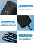 Chargeur pour lumière de bague UBeesize, 5V 2A Adaptateur de puissance pour UBeesize 10 de pouce 12 inch Selfie Ring Light pour l'enregistrement vidéo 5 Volts 2 Cordon de charge d'alimentation en ampères