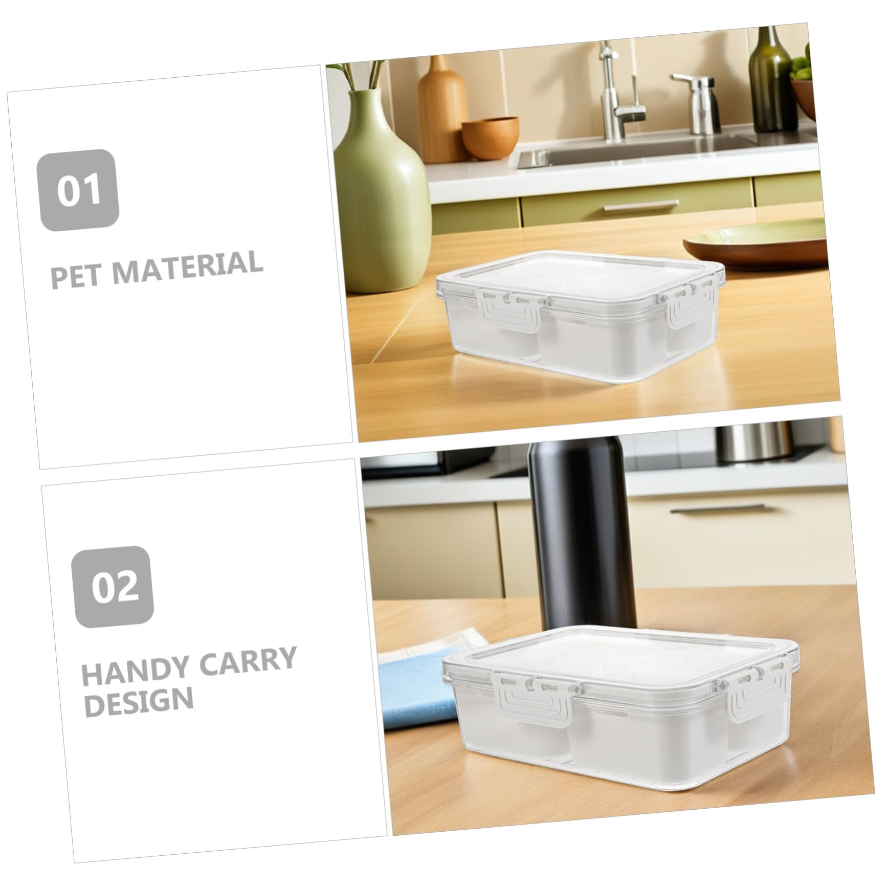 2 Stücke Snackbox mit Fächern und Deckel Transparente Tragbare Snackdose mit Griff Vielseitige Aufbewahrung für Gewürze Obst Nüsse Snacks als Frischebox und Kühlschrank Organizer