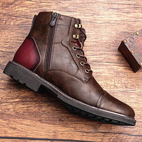 Men Oxford Boots,Casual Mid-Top Dress Boot for Men,Ankle Men Boots Lace-Up Side Zipper3