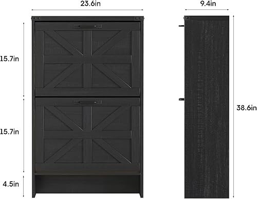 Miniatura 2 de Armario de almacenamiento de zapatos para entrada, armario delgado de casa de campo con 2 cajones abatibles, organizador estrecho e independiente