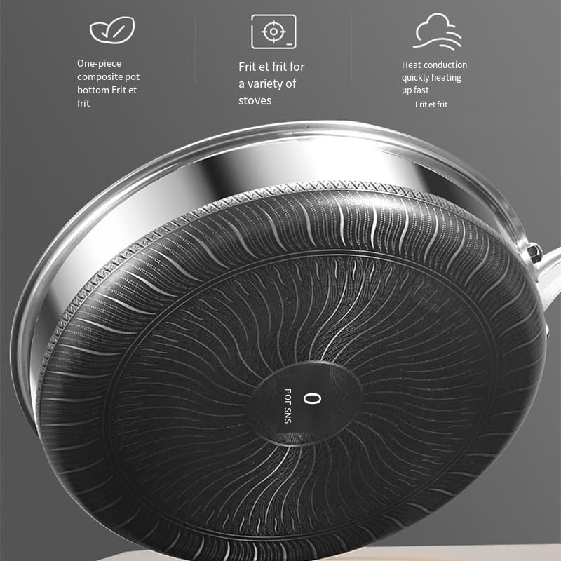 Wok en acero inoxidable con tapa de vidrio 12.6 in miniatura 3