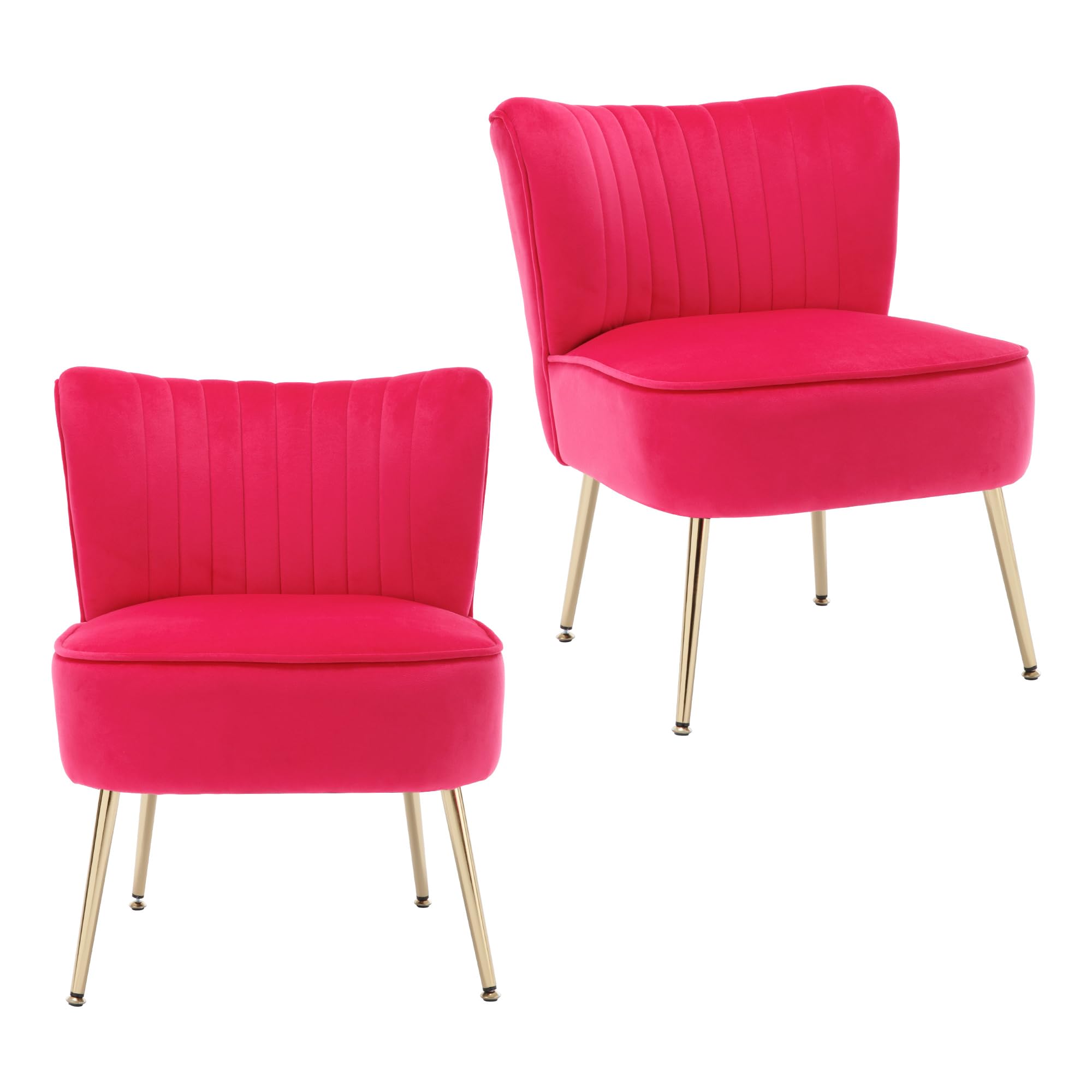 KCC Modern Velvet Upholstered Accent Chair Set of 2,Mid Century Living Room Chairs with Golden Legs,Comfy Armless Chair Wingback Single Sofa Side