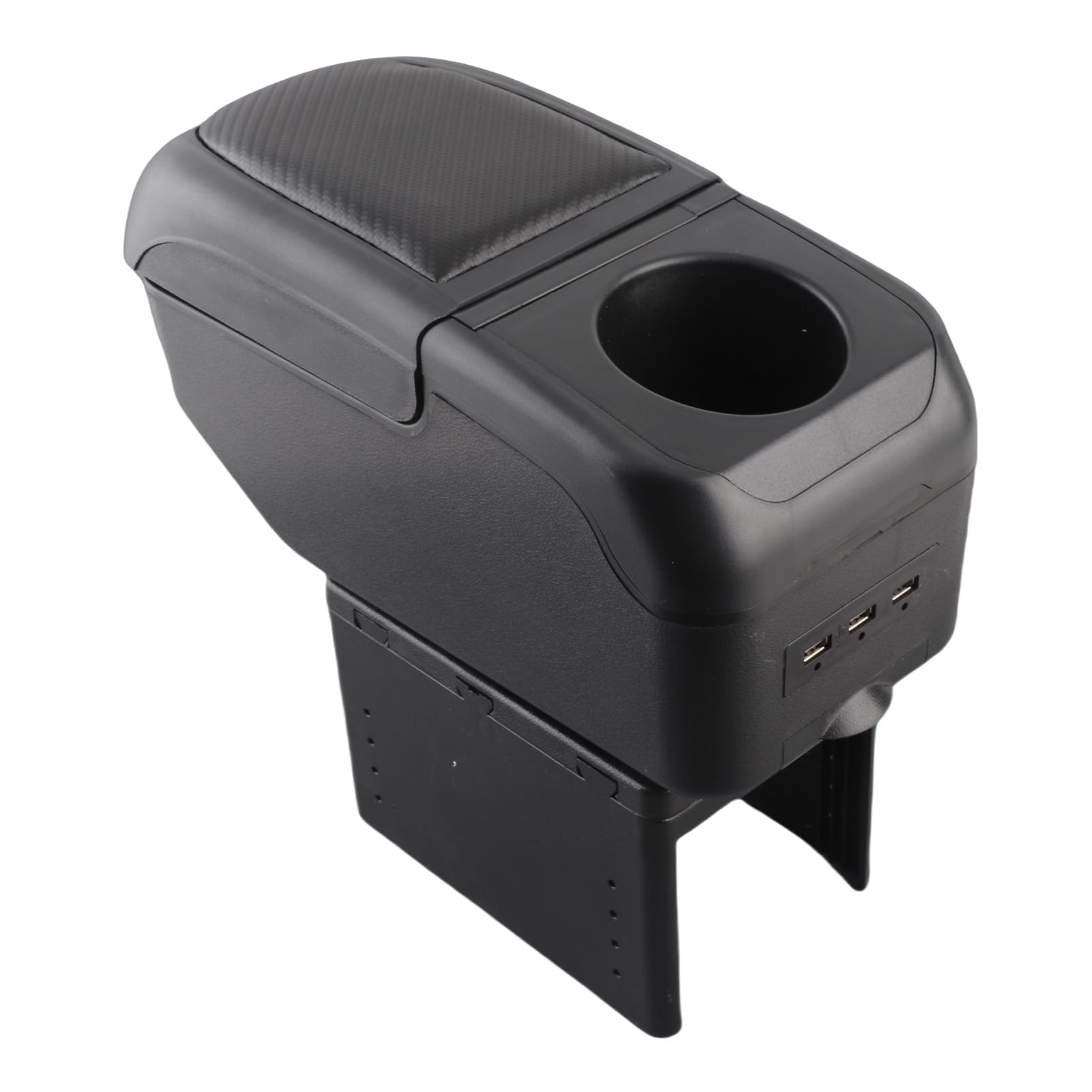 Consola con Reposabrazos Deslizante Ajustable |Organizador Premium de ABS de Doble Capa con 6 Puertos USB (Black)