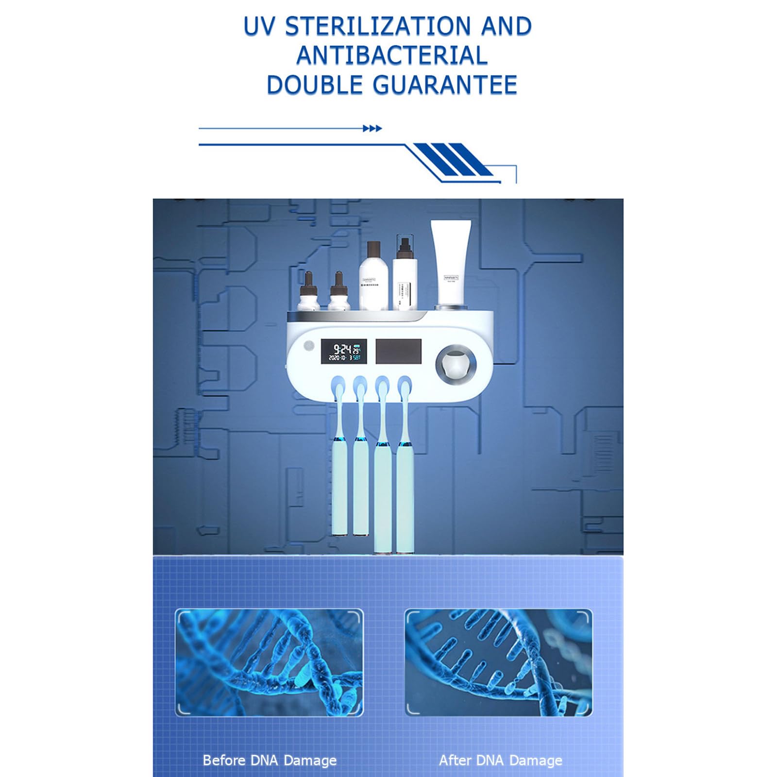 Dispensador de pasta de dientes montado en la pared, esterilizador de cepillo de dientes inteligente con pantalla LED, soporte para cepillo de dientes, organizador de baño, accesorios,C
