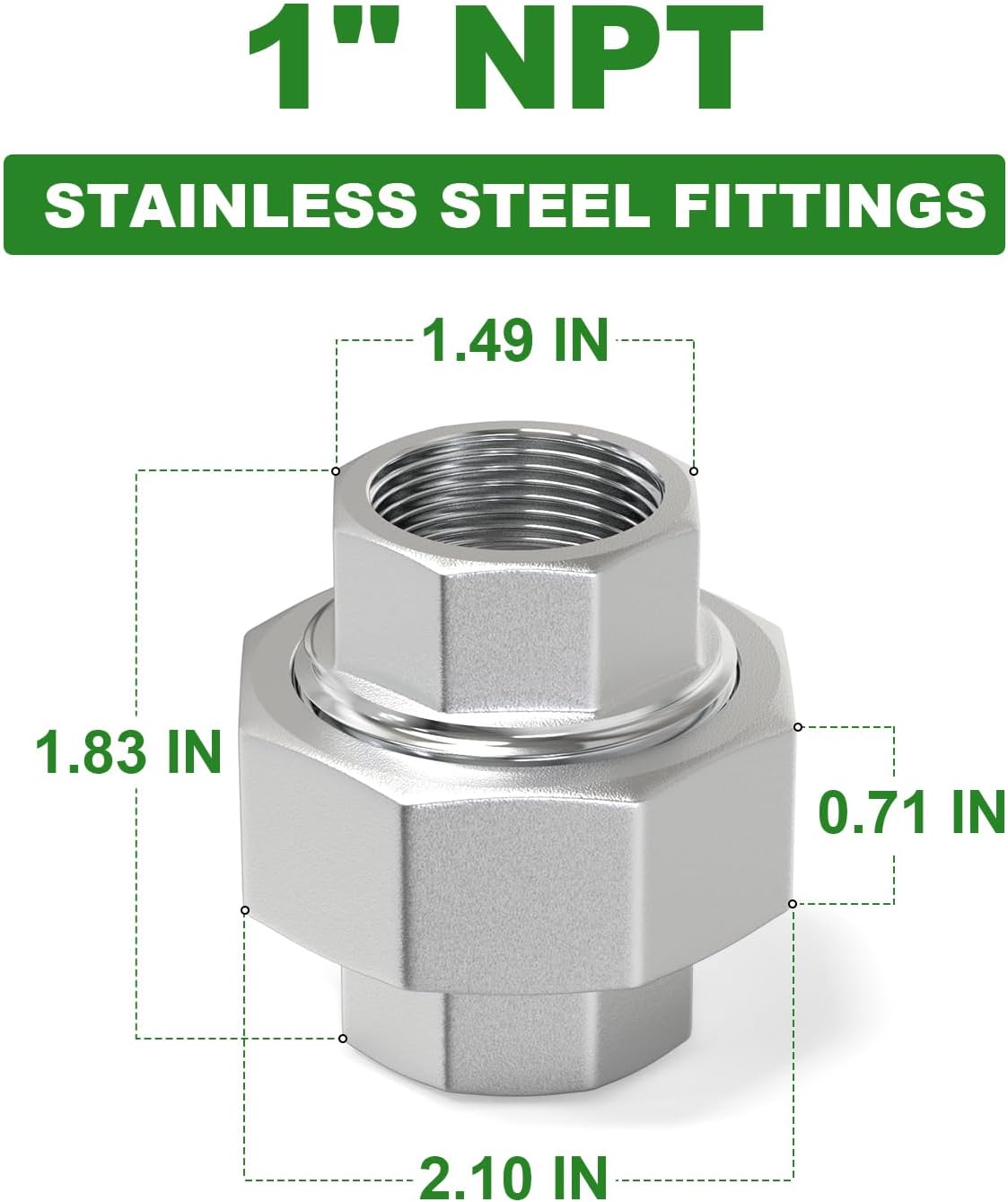 TAISHER 2PCS 304 Stainless Steel Union, 1" NPT Female Cast Pipe Fitting