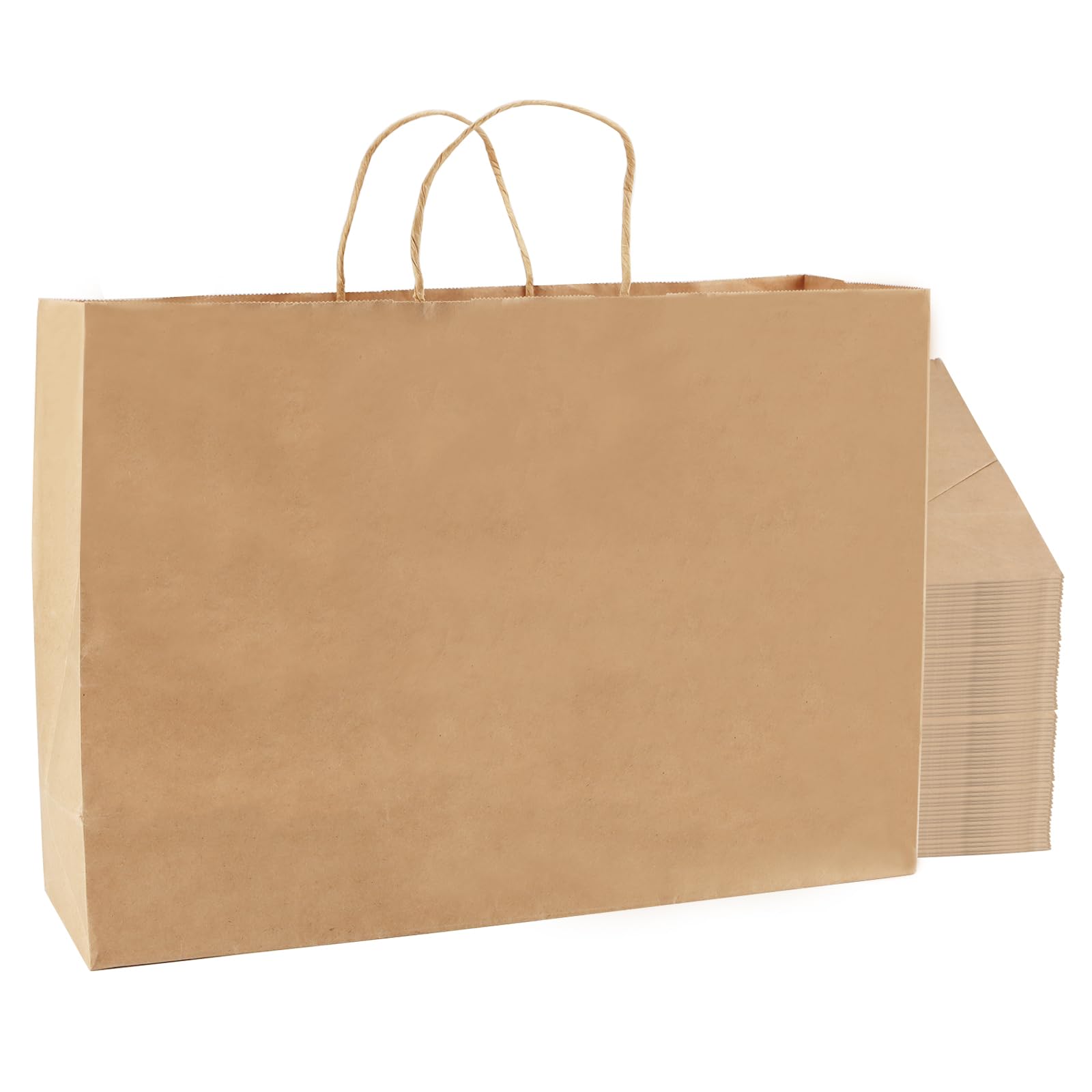 MAHIONG 50 PCS Large Brown Paper Gift Bags with Handles, 16 x 6 x 12 Inch Big Kraft Shopping Bags in Bulk for Grocery, Boutique, Small Business, Retail Store, Merchandise