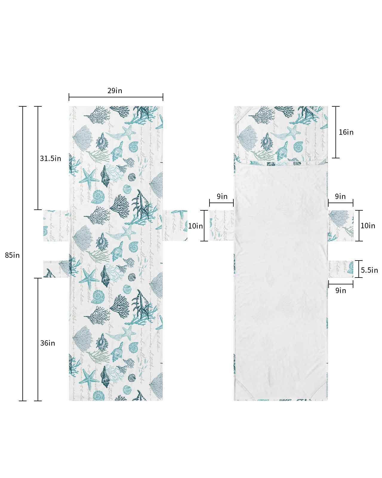 Turquoise Coastal Beach Lounge Chair Towel Cover, Soft Chaise Lounge Towel with Side Pockets Patio Pool Chairs Cover for Beach/Pool Sunbathing 29x85 Nautical Coral Starfish Conch Seaweed